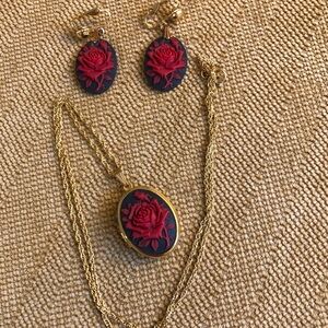 Vintage Cameo locket necklace and earrings